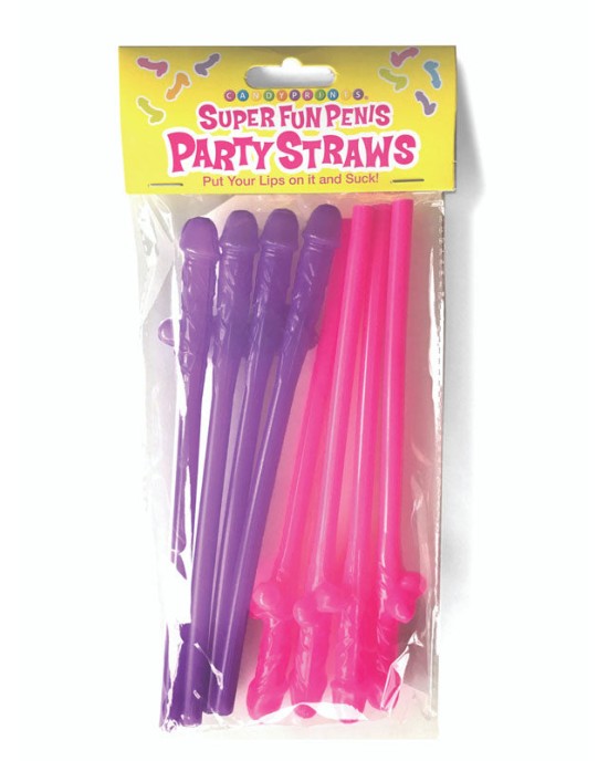 Super Fun Penis Party Straws - Pink/Purple - 8 Pack