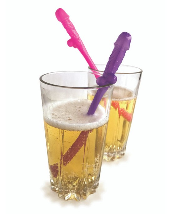 Super Fun Penis Party Straws - Pink/Purple - 8 Pack