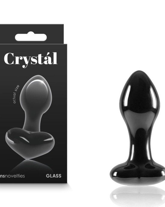 Crystal Heart - Black 9cm Glass Butt Plug