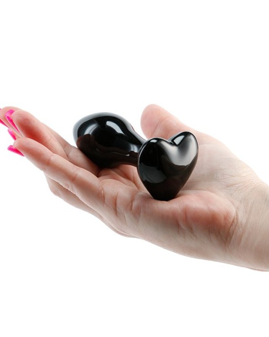 Crystal Heart - Black 9cm Glass Butt Plug