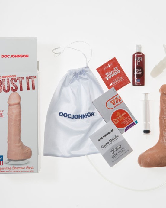 Bust It 8.5 Inch Squirting Realistic Dong with Lube - Flesh