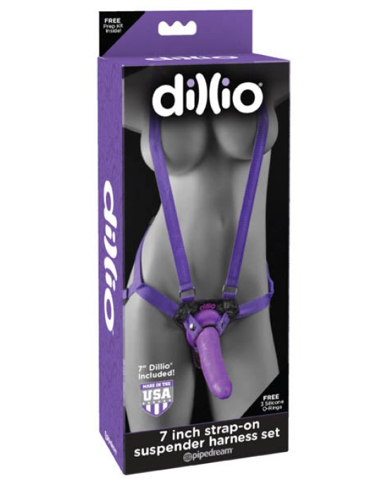 Dillio 7 Inch Strap-On Suspender Harness Set - Purple