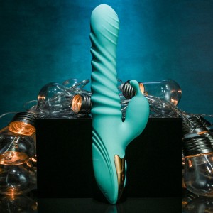 Adam & Eve Heat Me Up Warming Rabbit Thruster Vibrator - Teal