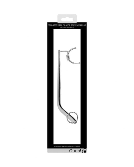 OUCH! Urethral Sounding - Metal 19.7cm Dilator Stick with Ring