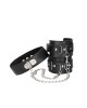 OUCH! Black & White Bonded Leather Collar With Hand Cuffs