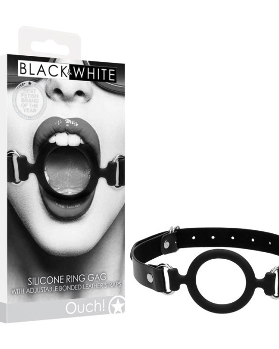 OUCH! Black & White Silicone Ring Gag - Black