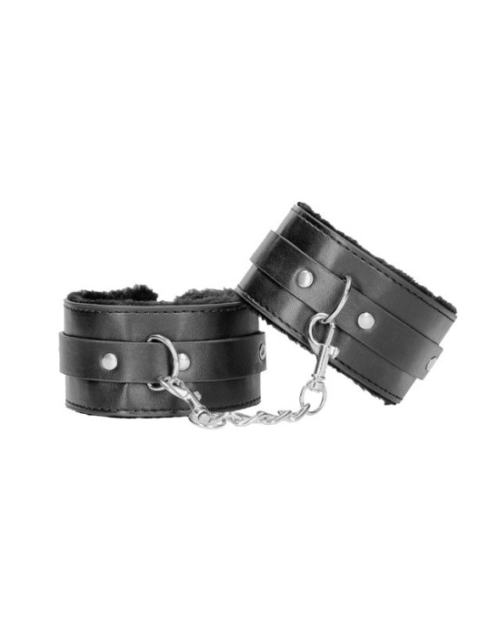 OUCH! Black & White Plush Bonded Leather Ankle Cuffs