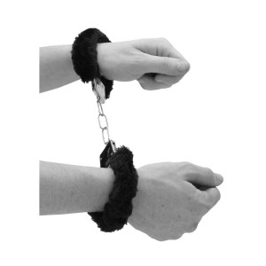 OUCH! Black & White Beginner's Furry Hand Cuffs - Black