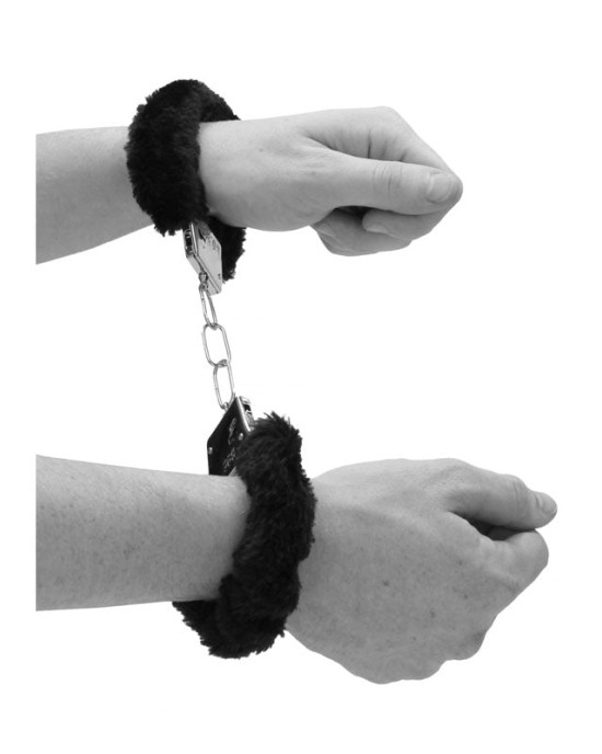 OUCH! Black & White Beginner's Furry Hand Cuffs - Black