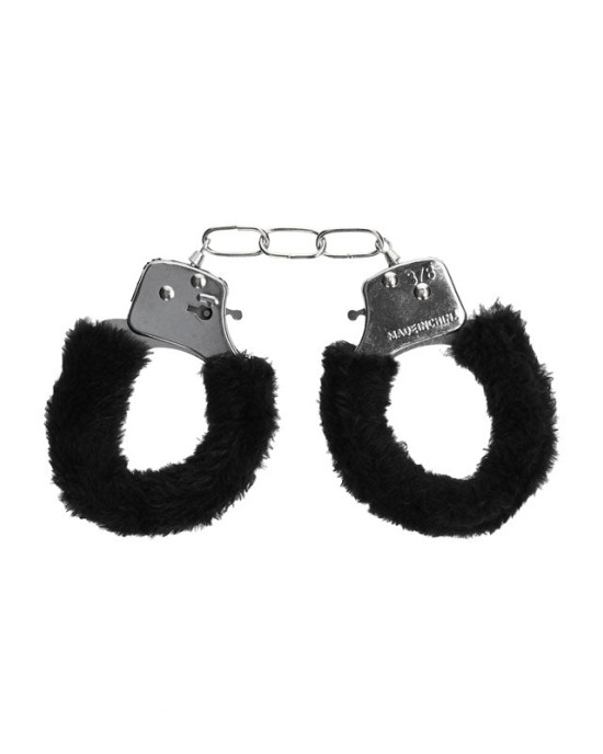 OUCH! Black & White Beginner's Furry Hand Cuffs - Black