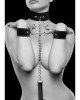 OUCH! Black & White Velcro Collar with Leash and Hand Cuffs - Black