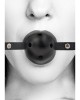 OUCH! Black & White Breathable Ball Gag with Bonded Leather Straps - Black