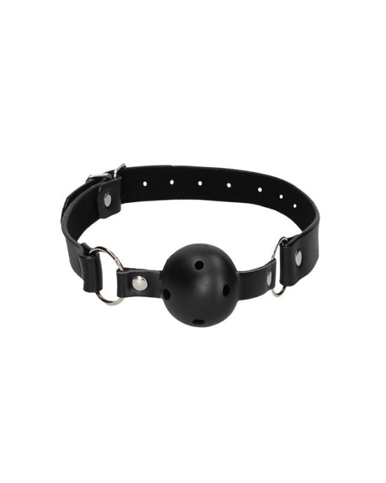 OUCH! Black & White Breathable Ball Gag with Bonded Leather Straps - Black