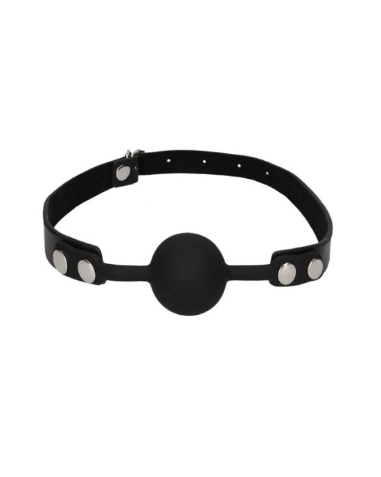 OUCH! Black & White Ball Gag with Adjustable Bonded Leather Straps - Black