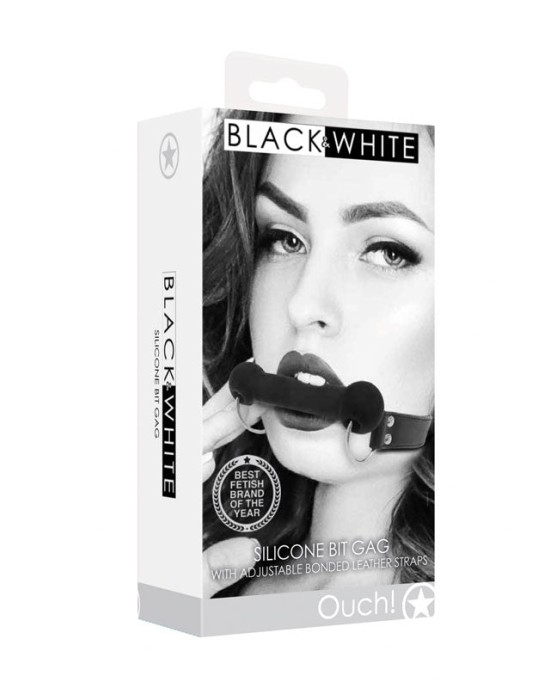 OUCH! Black & White Silicone Bit Gag with Adjustable Straps - Black