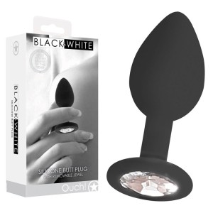 OUCH! Black & White 7.3cm Butt Plug with Removable Jewel - Black