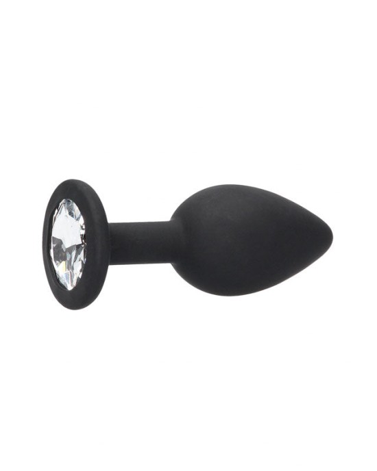 OUCH! Black & White 7.3cm Butt Plug with Removable Jewel - Black