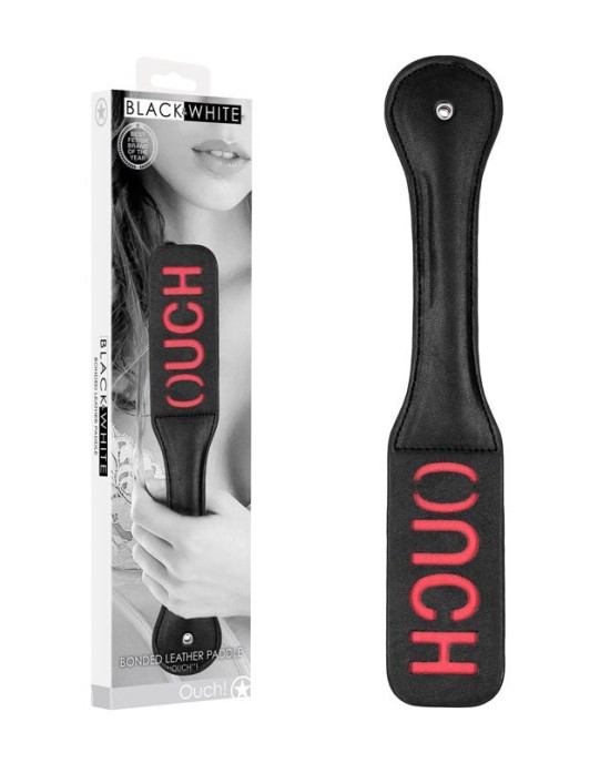 OUCH! Black & White Bonded Leather Paddle ''Ouch'' - Black