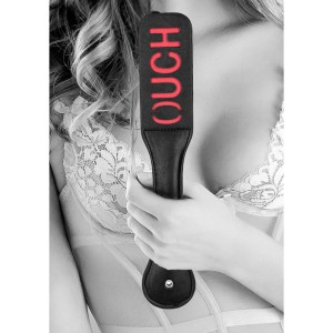 OUCH! Black & White Bonded Leather Paddle ''Ouch'' - Black