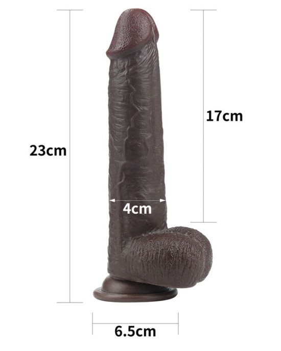 Sliding Skin Dual Layer 9 Inch Brown Dong with Flexible Skin