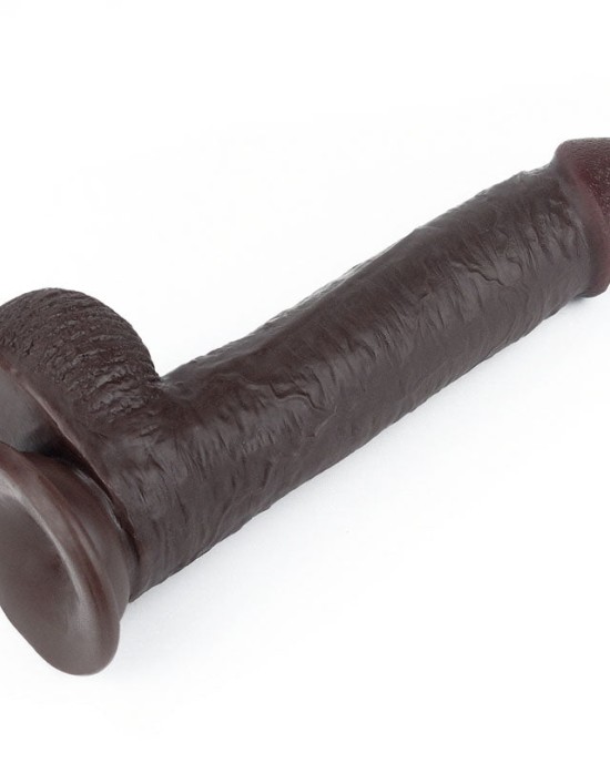 Sliding Skin Dual Layer 9 Inch Brown Dong with Flexible Skin