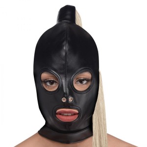 Strict Blonde Ponytail Bondage Hood - Black