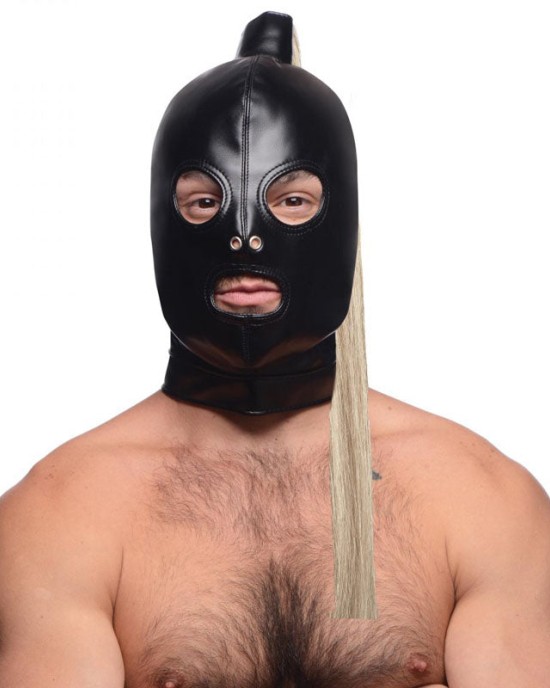 Strict Blonde Ponytail Bondage Hood - Black