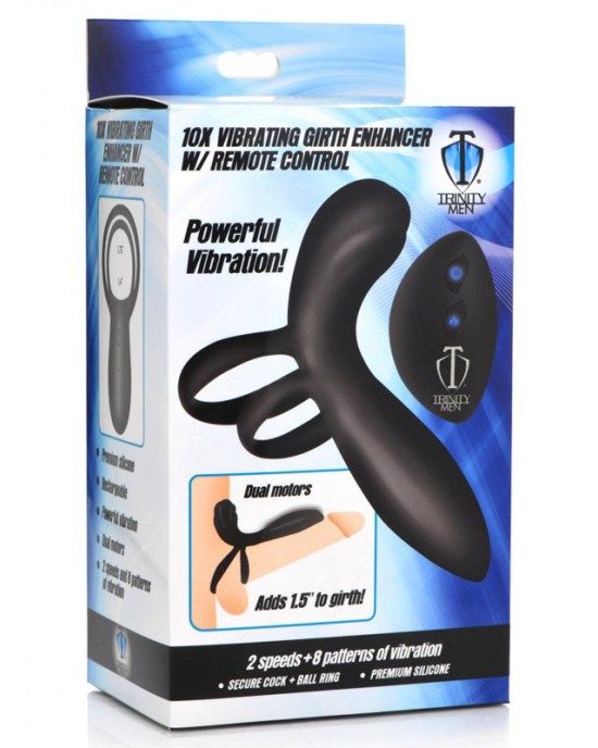 Trinity Vibrating Girth Enhancer Penis Sleeve with Remote - Black