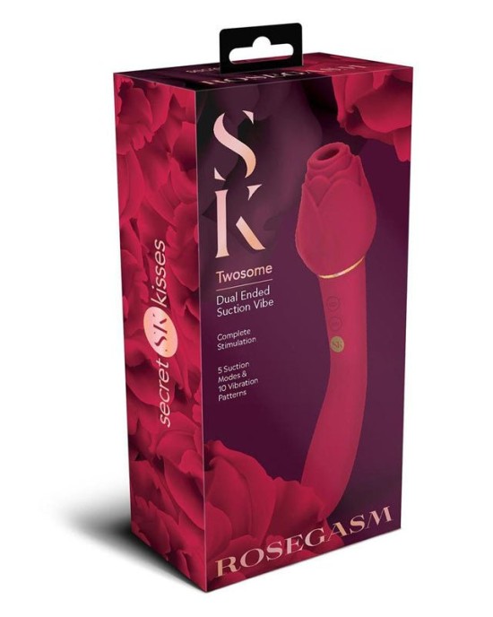 Secret Kisses Rosegasm Twosome - Air Pulsation Stimulator & Vibrator - Red