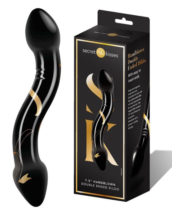 Secret Kisses 7.5 Inch Handblown Double Ended Dildo - Black