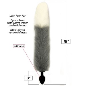 Foxy Fox Tail 18 Inch Butt Plug Tail - Grey with White Tip