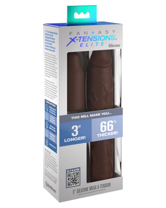 Fantasy X-Tensions Elite 3 Inch Silicone Mega Extension - Brown