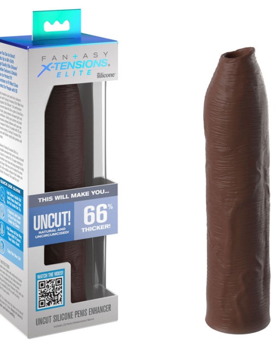 Fantasy X-Tensions Elite 7 Inch Uncut Silicone Penis Enhancer - Brown