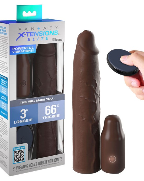 Fantasy X-Tensions Elite 3 Inch Vibrating Mega X-tension with Remote - Brown