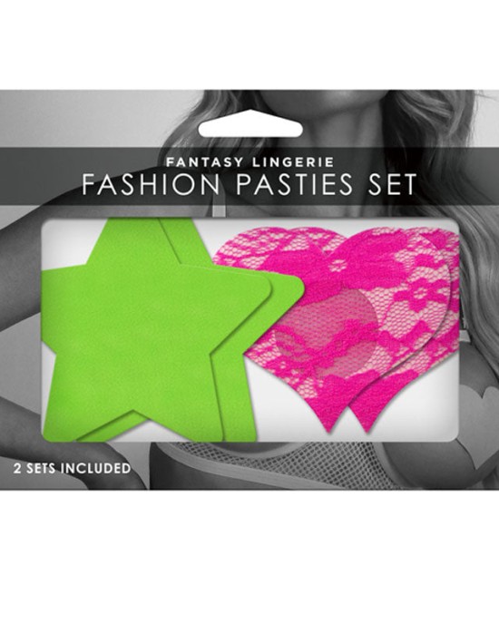 Glow Fashion Pasties Set - Solid Neon Green & Pink - 2