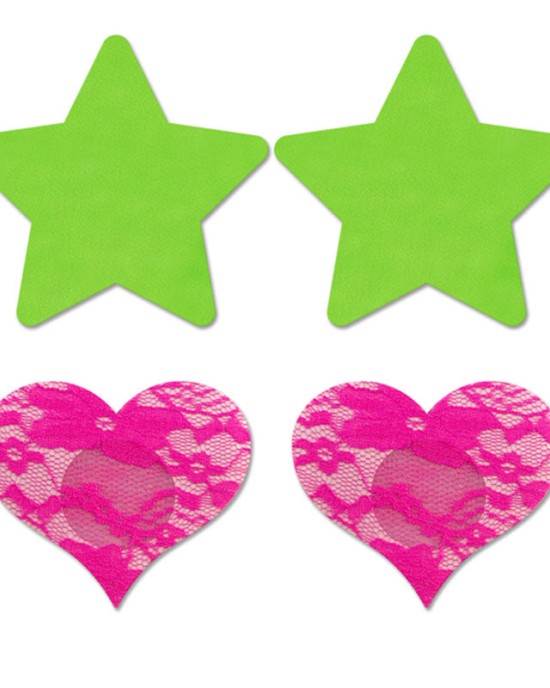 Glow Fashion Pasties Set - Solid Neon Green & Pink - 2