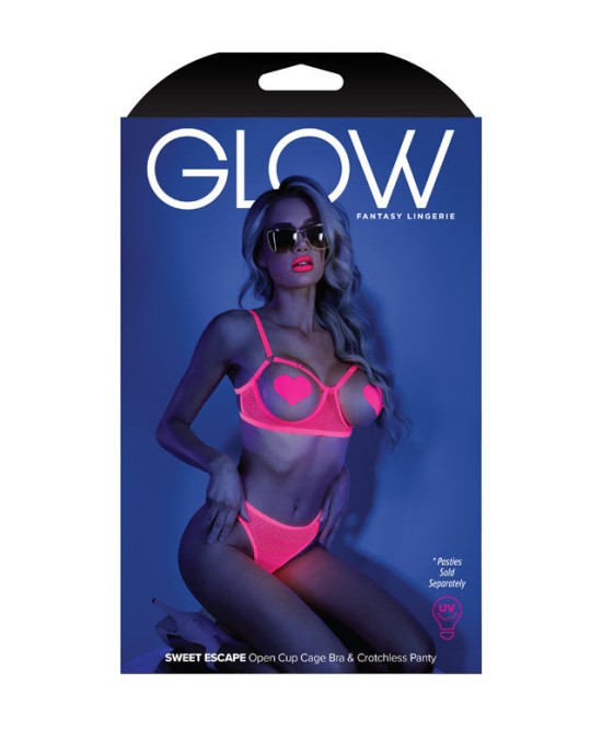 Glow Sweet Escap Open Cup Cage Bra & Crothcless Panty -Pink - M/L