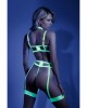 Glow In A Trance Harnessed Cage Bra, Garter Belt & Panty - Green/Floral - M/L