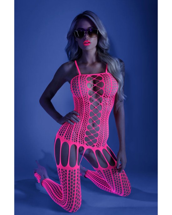 Glow Hypnotic Criss-Cross Paneled Bodystocking - Pink - OS