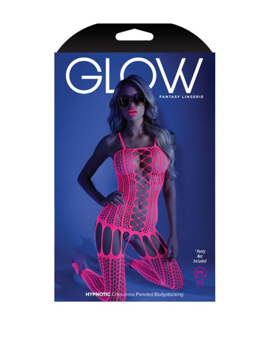 Glow Hypnotic Criss-Cross Paneled Bodystocking - Pink - OS