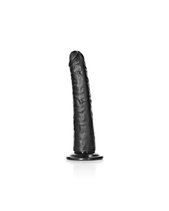 RealRock Realistic 8 Inch Slim Dildo with Suction Cup - Black