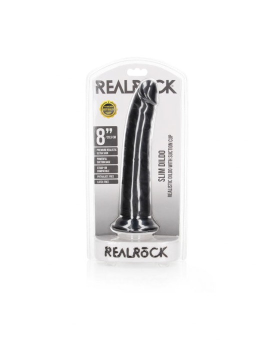 RealRock Realistic 8 Inch Slim Dildo with Suction Cup - Black