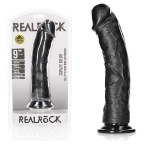 RealRock Realistic 9 Inch Curved Dildo with Suction Cup - Black