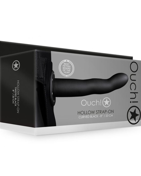 Ouch! Curved 8 Inch Hollow Strap-On - Black