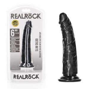 RealRock 6 Inch Realistic Slim Dildo without Balls - Black