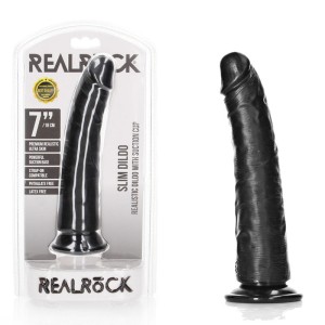 RealRock 7 Inch Realistic Slim Dildo with Suction Cup - Black