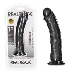 RealRock 7 Inch Realistic Regular Curved Dildo with Suction Cup - Black