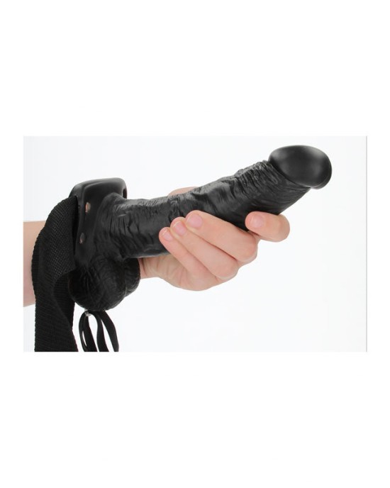 RealRock 7 Inch Hollow Strap-On with Balls - Black