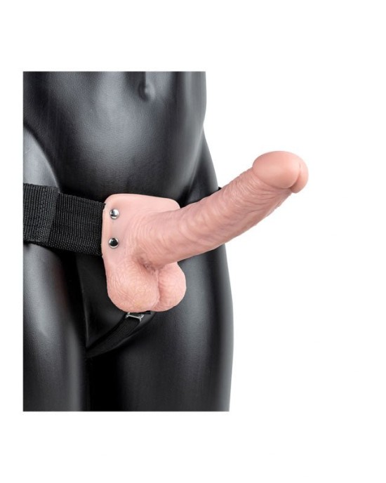 RealRock 7 Inch Hollow Strap-On with Balls - Flesh