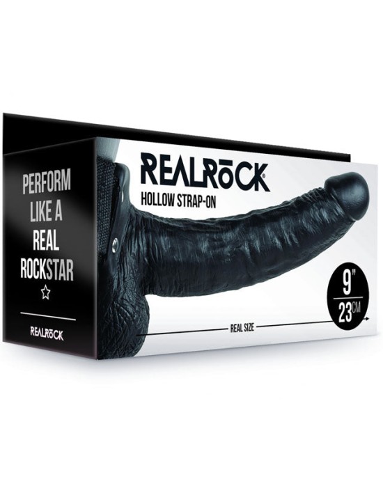 RealRock 9 Inch Hollow Strap- On with Balls - Black